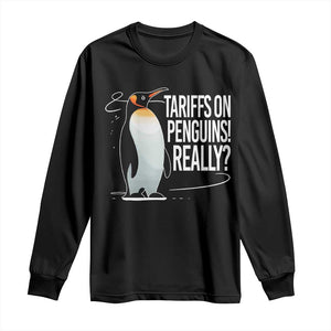Hands Off Protest Long Sleeve Shirt Stand With Penguins Resist Against Tariffs TS10 Black Print Your Wear