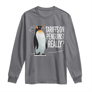 Hands Off Protest Long Sleeve Shirt Stand With Penguins Resist Against Tariffs TS10 Charcoal Print Your Wear