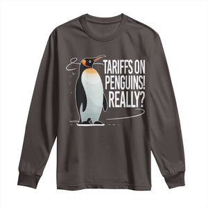 Hands Off Protest Long Sleeve Shirt Stand With Penguins Resist Against Tariffs TS10 Dark Chocolate Print Your Wear