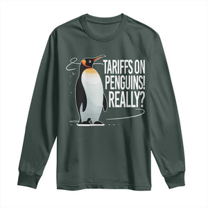 Hands Off Protest Long Sleeve Shirt Stand With Penguins Resist Against Tariffs TS10 Dark Forest Green Print Your Wear