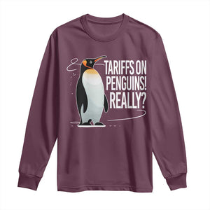 Hands Off Protest Long Sleeve Shirt Stand With Penguins Resist Against Tariffs TS10 Maroon Print Your Wear