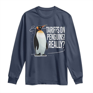 Hands Off Protest Long Sleeve Shirt Stand With Penguins Resist Against Tariffs TS10 Navy Print Your Wear