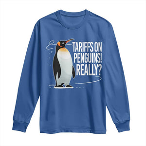 Hands Off Protest Long Sleeve Shirt Stand With Penguins Resist Against Tariffs TS10 Royal Blue Print Your Wear