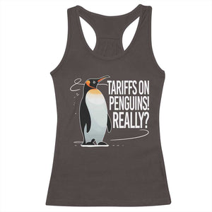 Hands Off Protest Racerback Tank Top Stand With Penguins Resist Against Tariffs TS10 Dark Chocolate Print Your Wear