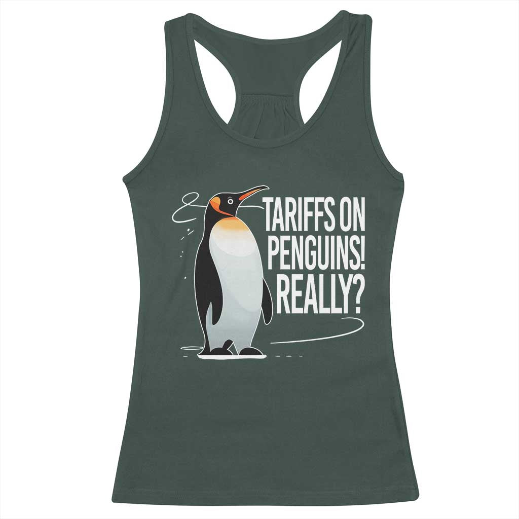 Hands Off Protest Racerback Tank Top Stand With Penguins Resist Against Tariffs TS10 Dark Forest Green Print Your Wear