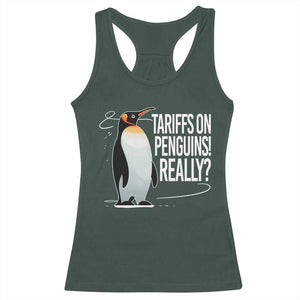 Hands Off Protest Racerback Tank Top Stand With Penguins Resist Against Tariffs TS10 Dark Forest Green Print Your Wear