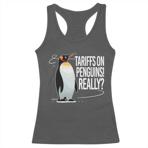 Hands Off Protest Racerback Tank Top Stand With Penguins Resist Against Tariffs TS10 Dark Heather Print Your Wear