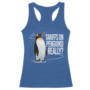 Hands Off Protest Racerback Tank Top Stand With Penguins Resist Against Tariffs TS10 Royal Blue Print Your Wear
