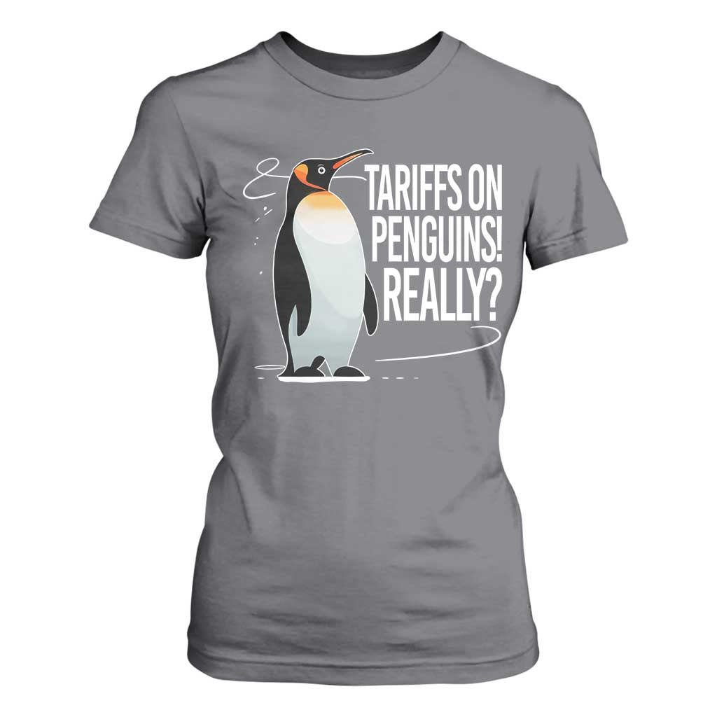 Hands Off Protest T Shirt For Women Stand With Penguins Resist Against Tariffs TS10 Charcoal Print Your Wear