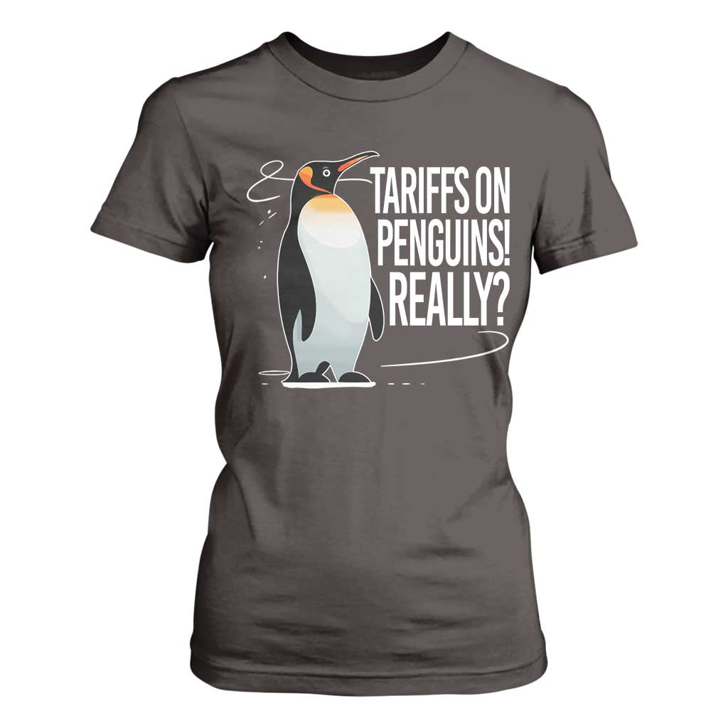 Hands Off Protest T Shirt For Women Stand With Penguins Resist Against Tariffs TS10 Dark Chocolate Print Your Wear