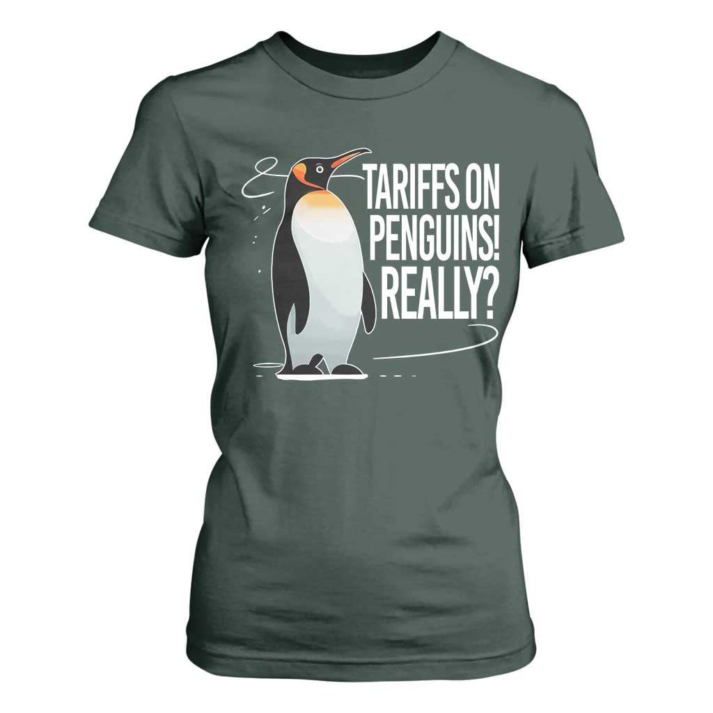 Hands Off Protest T Shirt For Women Stand With Penguins Resist Against Tariffs TS10 Dark Forest Green Print Your Wear