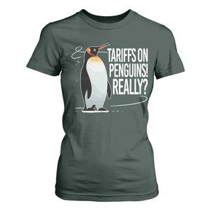Hands Off Protest T Shirt For Women Stand With Penguins Resist Against Tariffs TS10 Dark Forest Green Print Your Wear