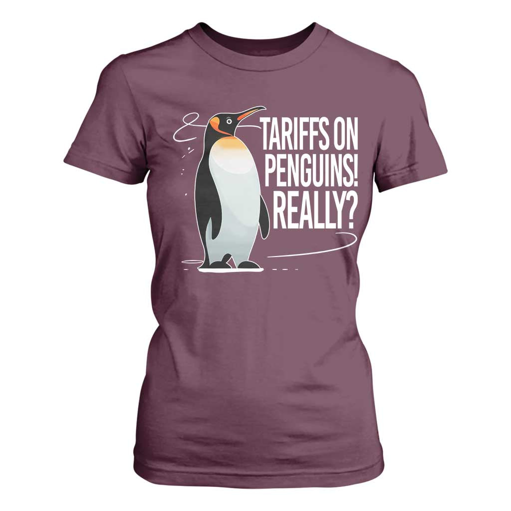 Hands Off Protest T Shirt For Women Stand With Penguins Resist Against Tariffs TS10 Maroon Print Your Wear