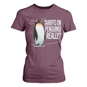 Hands Off Protest T Shirt For Women Stand With Penguins Resist Against Tariffs TS10 Maroon Print Your Wear