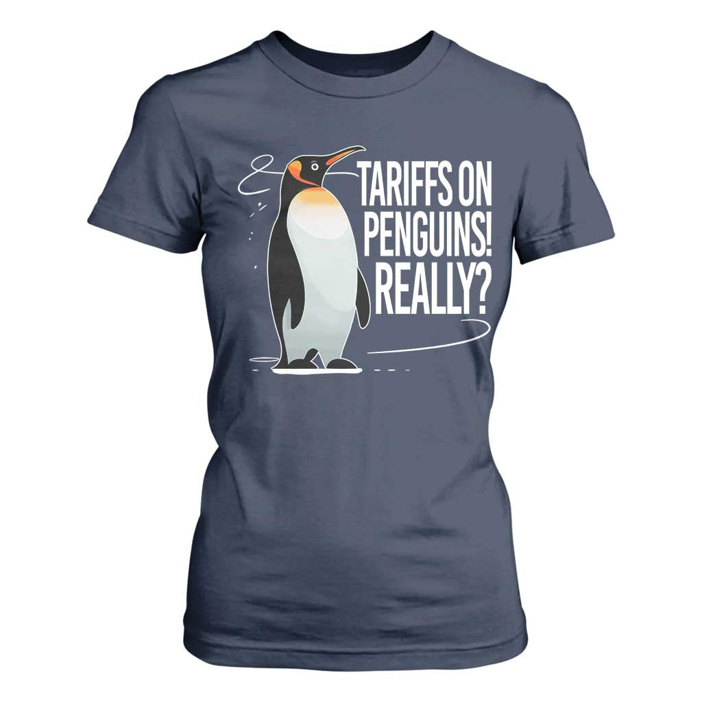 Hands Off Protest T Shirt For Women Stand With Penguins Resist Against Tariffs TS10 Navy Print Your Wear