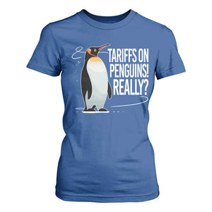 Hands Off Protest T Shirt For Women Stand With Penguins Resist Against Tariffs TS10 Royal Blue Print Your Wear