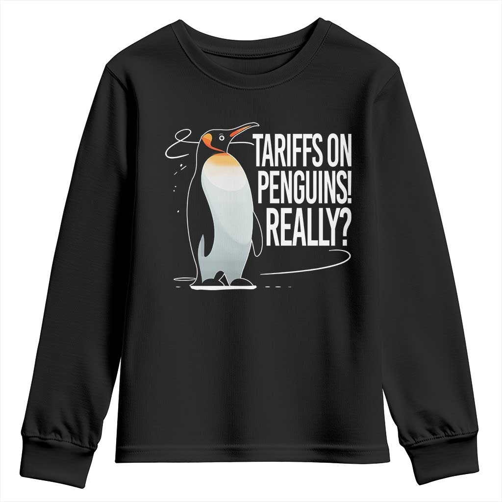 Hands Off Protest Youth Sweatshirt Stand With Penguins Resist Against Tariffs TS10 Black Print Your Wear