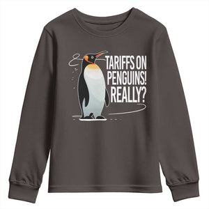 Hands Off Protest Youth Sweatshirt Stand With Penguins Resist Against Tariffs TS10 Dark Chocolate Print Your Wear