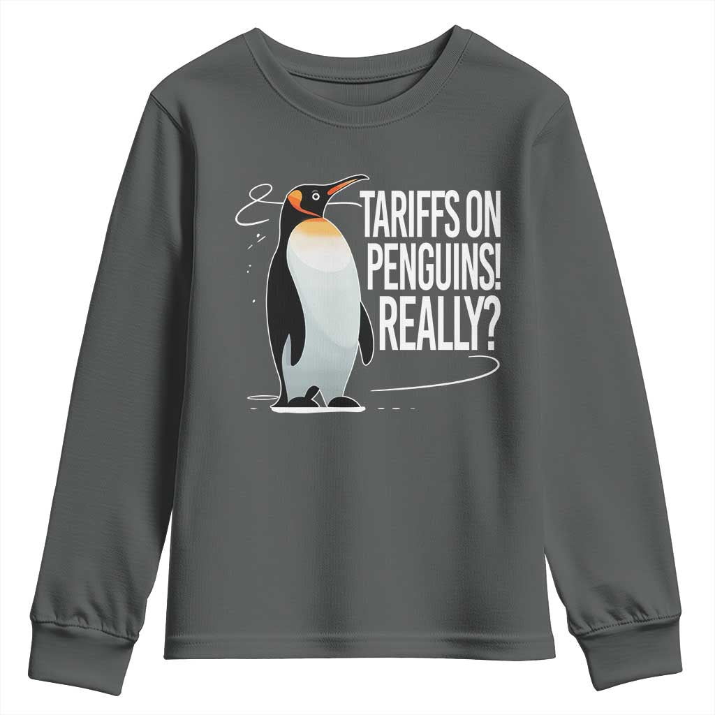 Hands Off Protest Youth Sweatshirt Stand With Penguins Resist Against Tariffs TS10 Dark Heather Print Your Wear