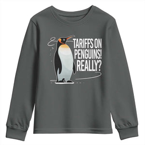Hands Off Protest Youth Sweatshirt Stand With Penguins Resist Against Tariffs TS10 Dark Heather Print Your Wear