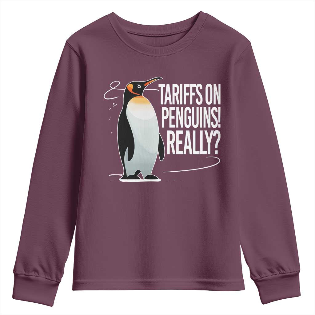 Hands Off Protest Youth Sweatshirt Stand With Penguins Resist Against Tariffs TS10 Maroon Print Your Wear