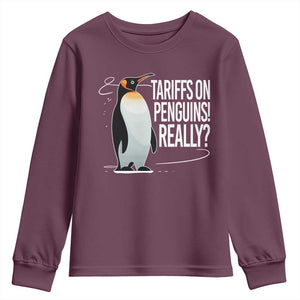 Hands Off Protest Youth Sweatshirt Stand With Penguins Resist Against Tariffs TS10 Maroon Print Your Wear