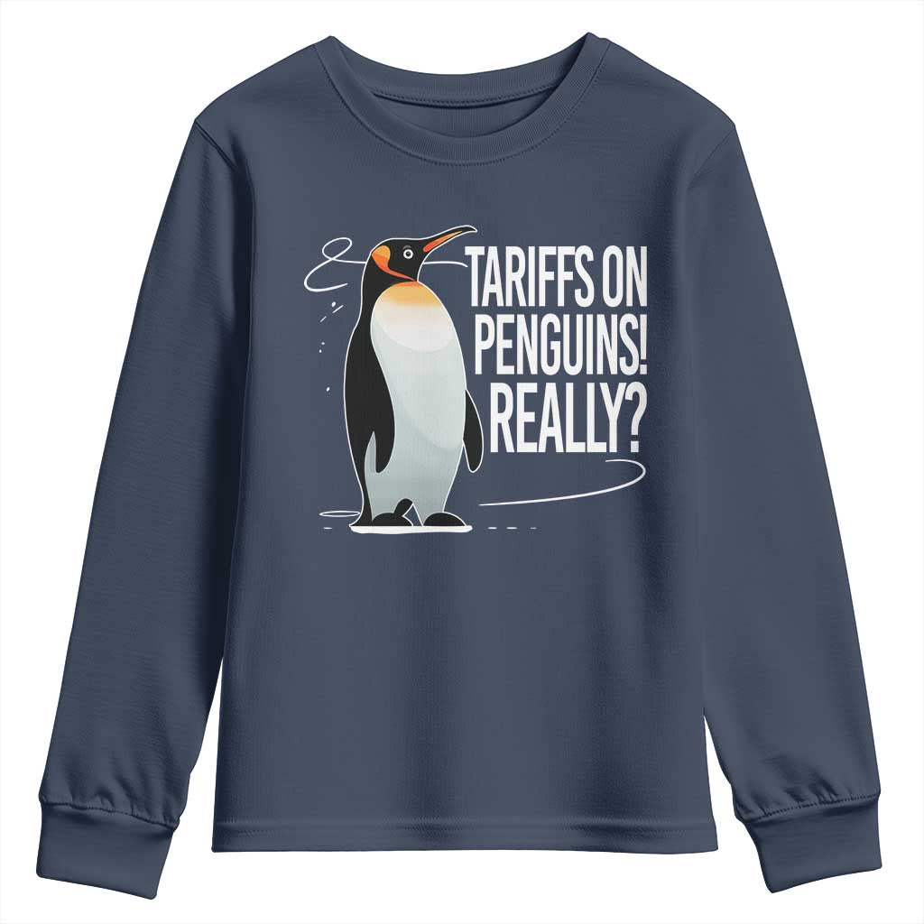 Hands Off Protest Youth Sweatshirt Stand With Penguins Resist Against Tariffs TS10 Navy Print Your Wear