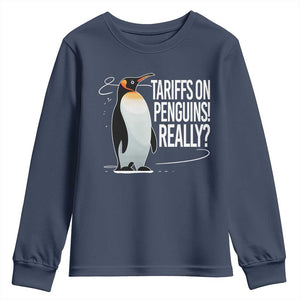 Hands Off Protest Youth Sweatshirt Stand With Penguins Resist Against Tariffs TS10 Navy Print Your Wear