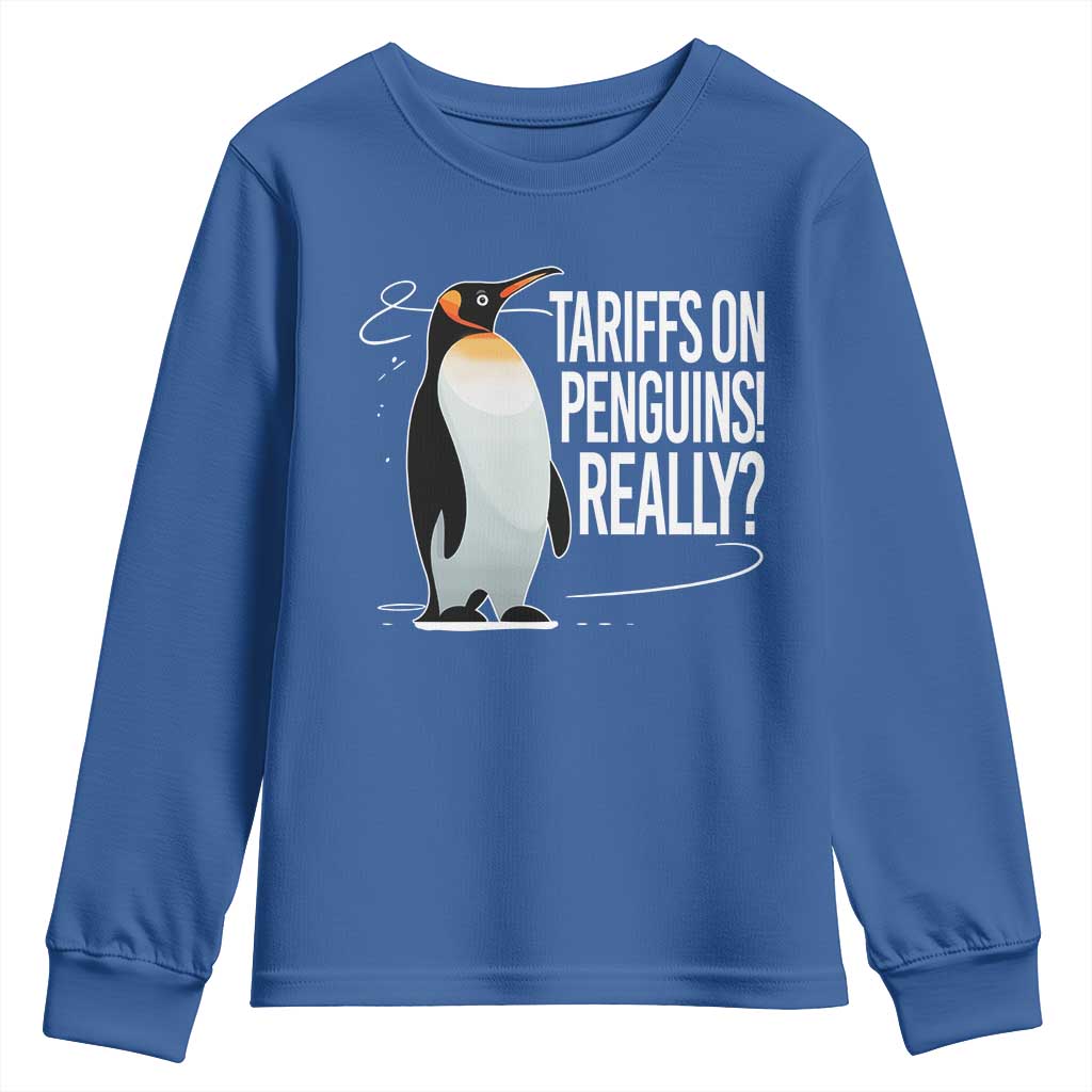 Hands Off Protest Youth Sweatshirt Stand With Penguins Resist Against Tariffs TS10 Royal Blue Print Your Wear