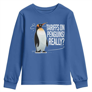 Hands Off Protest Youth Sweatshirt Stand With Penguins Resist Against Tariffs TS10 Royal Blue Print Your Wear