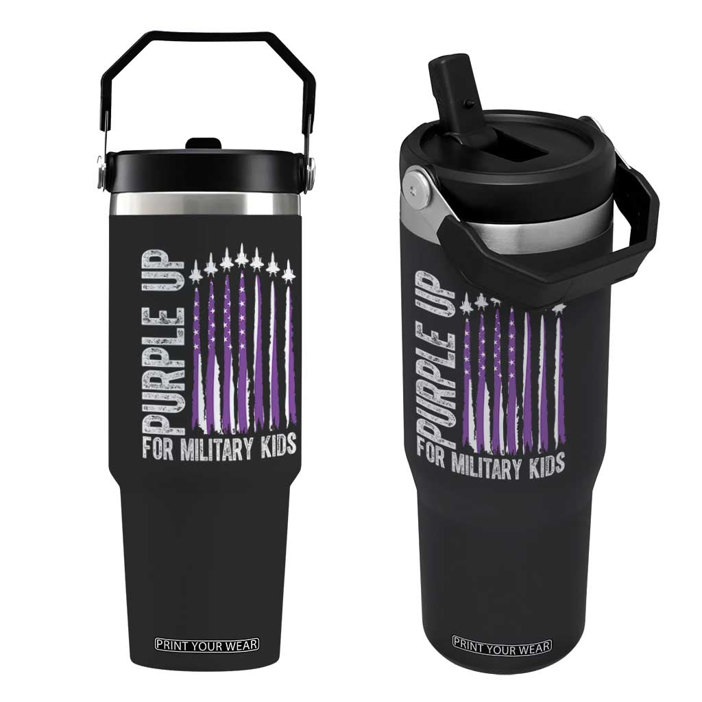 Purple Up For Military Kids Flip Straw Tumbler US Flag Military Child Support TS10 One Size: 30 oz Black Print Your Wear