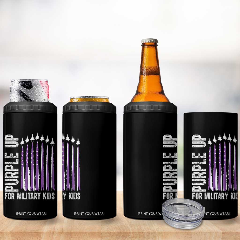Purple Up For Military Kids 4 in 1 Can Cooler Tumbler US Flag Military Child Support TS10 Print Your Wear
