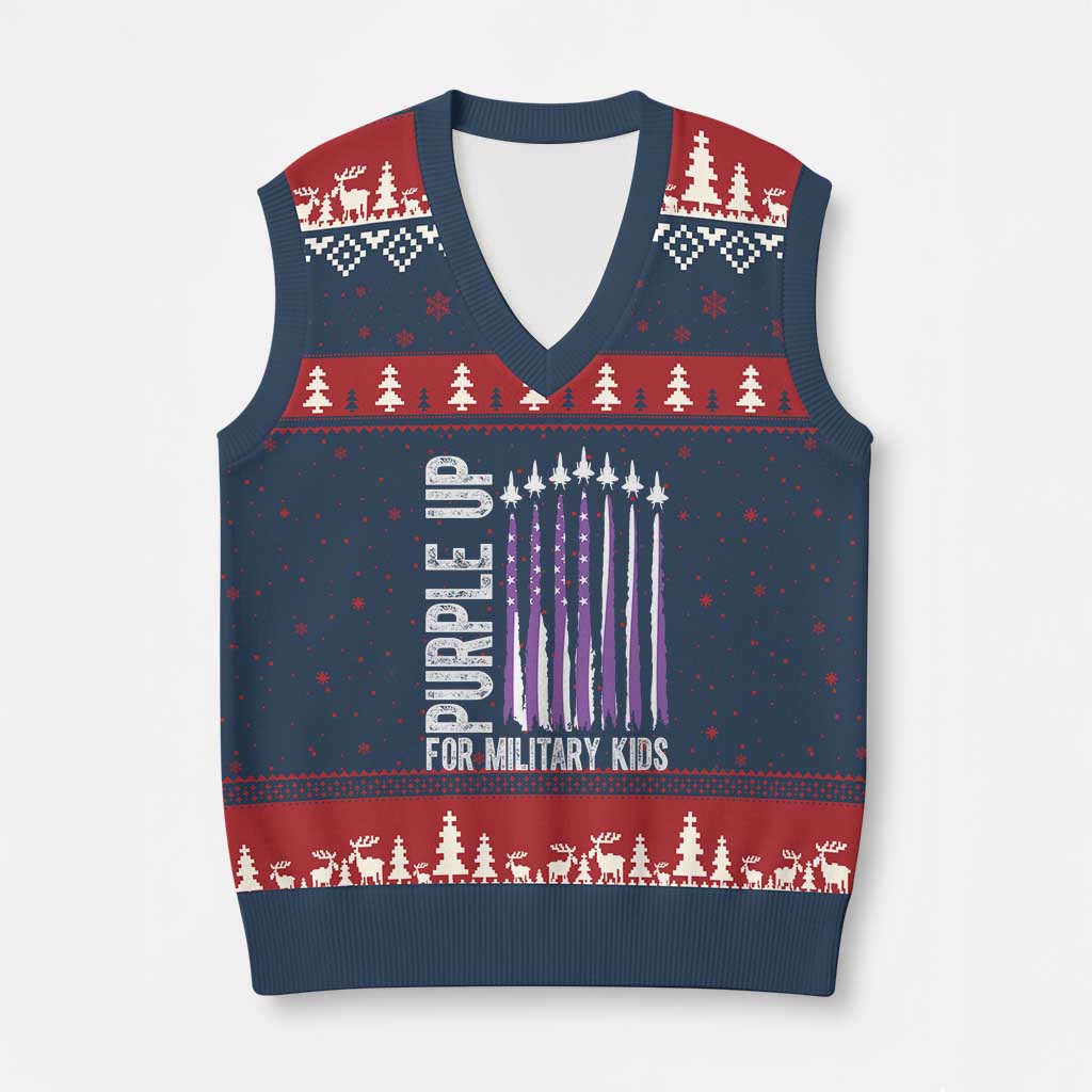 Purple Up For Military Kids V-Neck Knit Sweater Vest US Flag Military Child Support TS10 Navy Red Print Your Wear