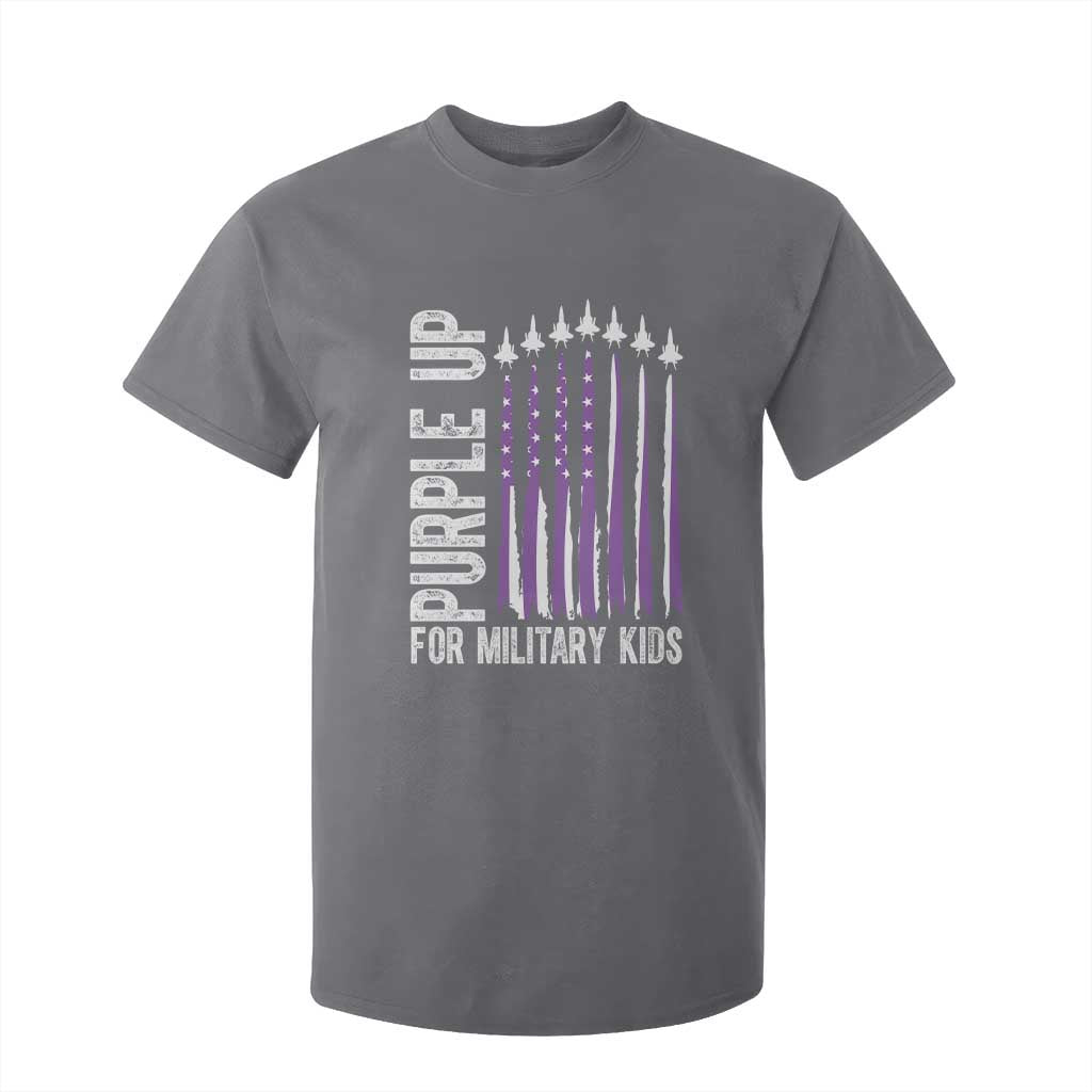 Purple Up For Military Kids T Shirt For Kid US Flag Military Child Support TS10 Charcoal Print Your Wear
