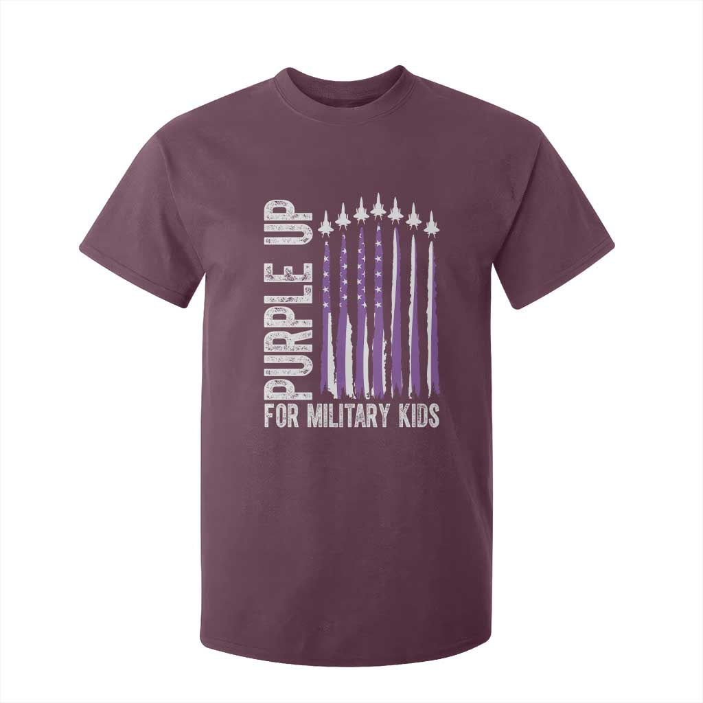 Purple Up For Military Kids T Shirt For Kid US Flag Military Child Support TS10 Maroon Print Your Wear
