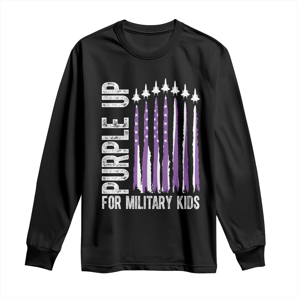 Purple Up For Military Kids Long Sleeve Shirt US Flag Military Child Support TS10 Black Print Your Wear