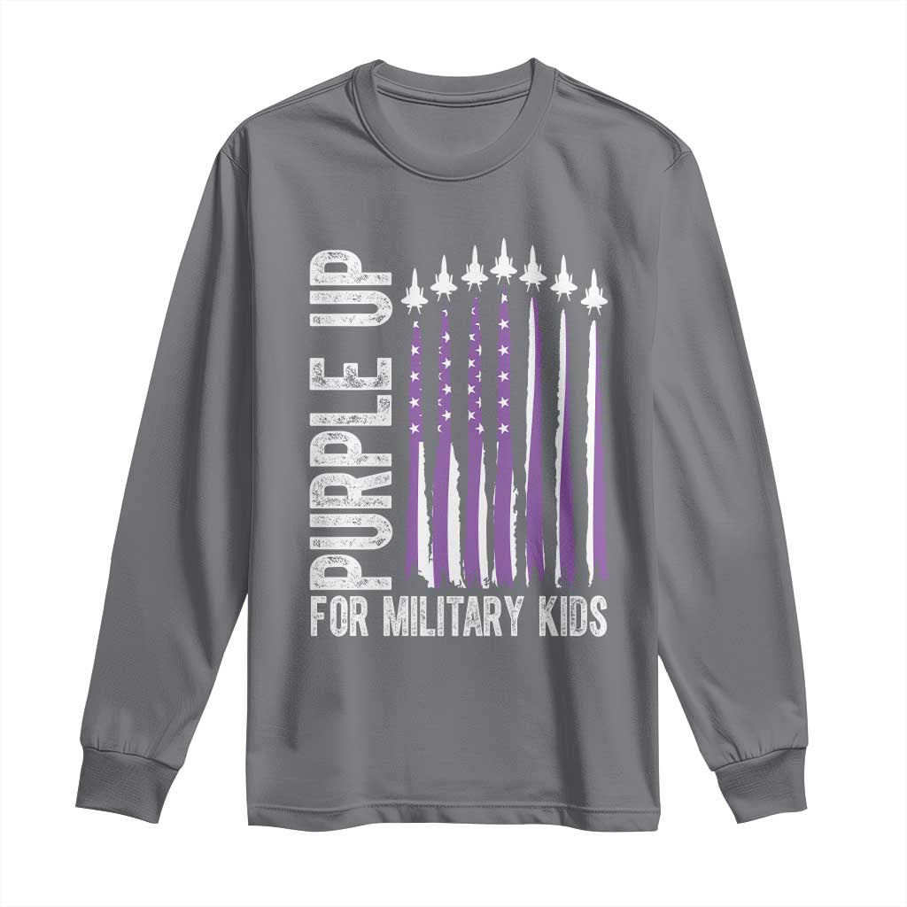 Purple Up For Military Kids Long Sleeve Shirt US Flag Military Child Support TS10 Charcoal Print Your Wear