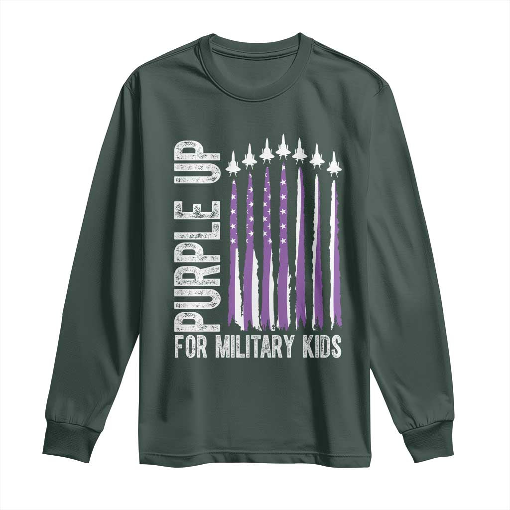 Purple Up For Military Kids Long Sleeve Shirt US Flag Military Child Support TS10 Dark Forest Green Print Your Wear