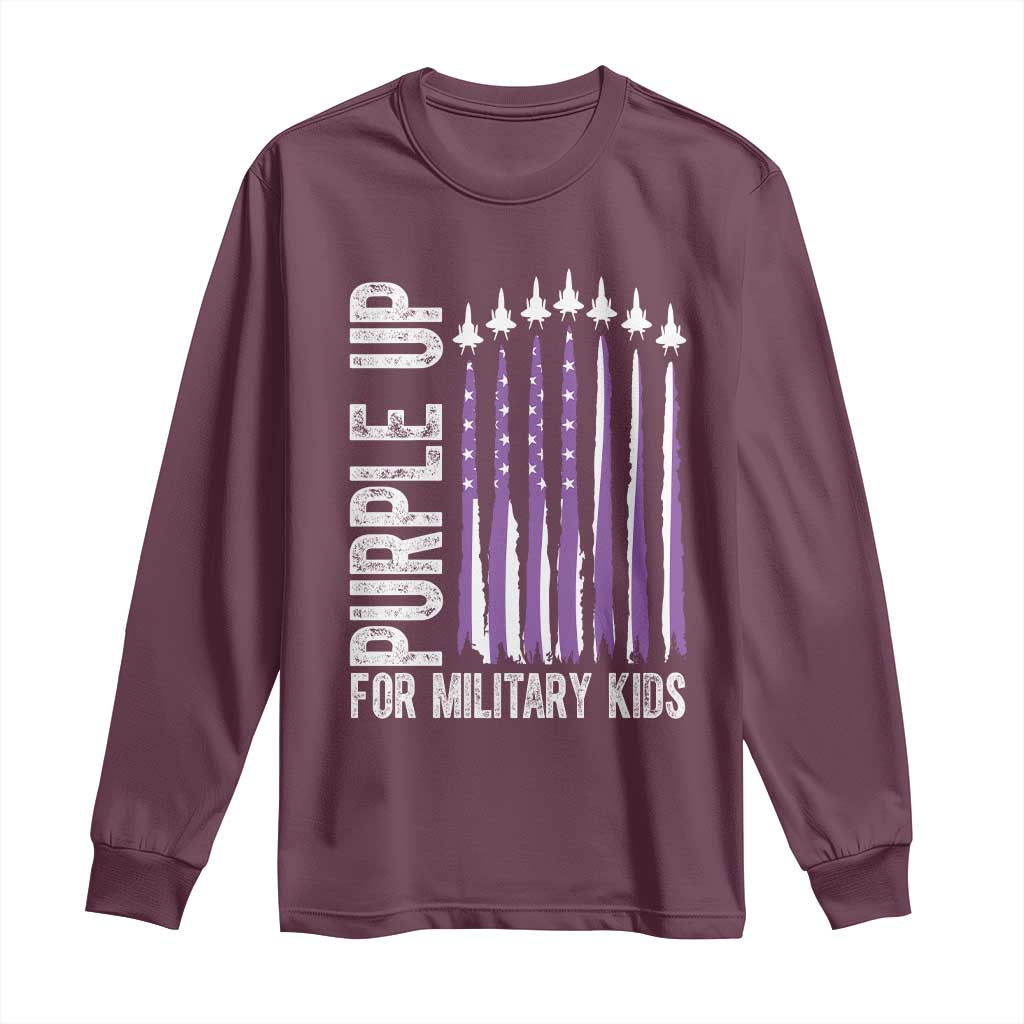 Purple Up For Military Kids Long Sleeve Shirt US Flag Military Child Support TS10 Maroon Print Your Wear