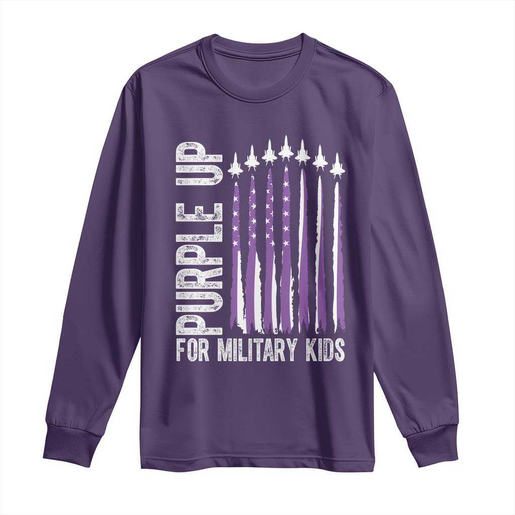 Purple Up For Military Kids Long Sleeve Shirt US Flag Military Child Support TS10 Purple Print Your Wear