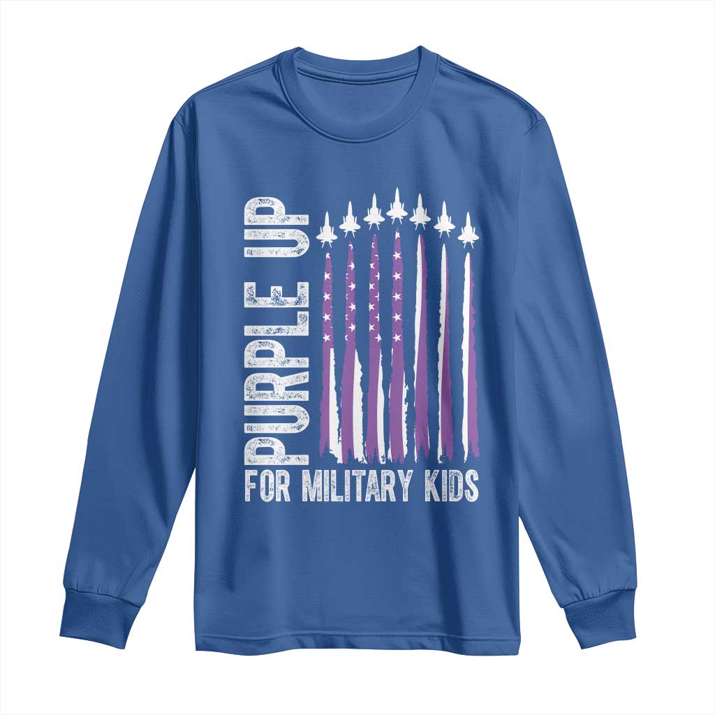 Purple Up For Military Kids Long Sleeve Shirt US Flag Military Child Support TS10 Royal Blue Print Your Wear