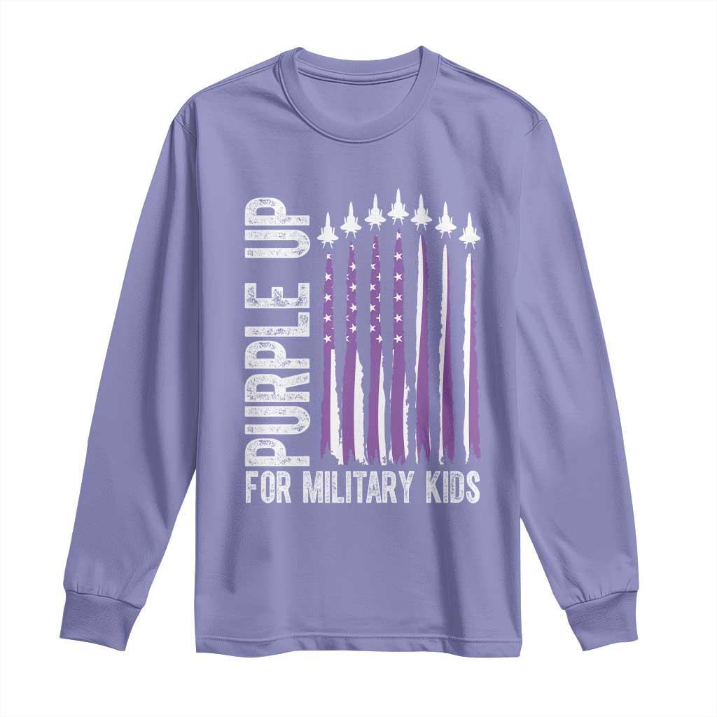 Purple Up For Military Kids Long Sleeve Shirt US Flag Military Child Support TS10 Violet Print Your Wear