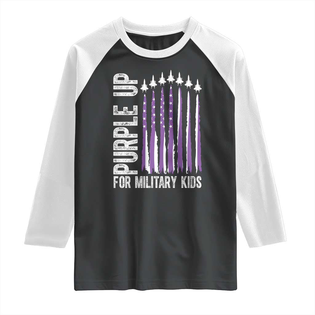 Purple Up For Military Kids Raglan Shirt US Flag Military Child Support TS10 Black White Print Your Wear