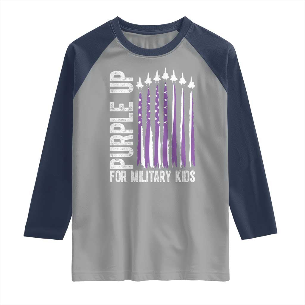 Purple Up For Military Kids Raglan Shirt US Flag Military Child Support TS10 Sport Gray Navy Print Your Wear