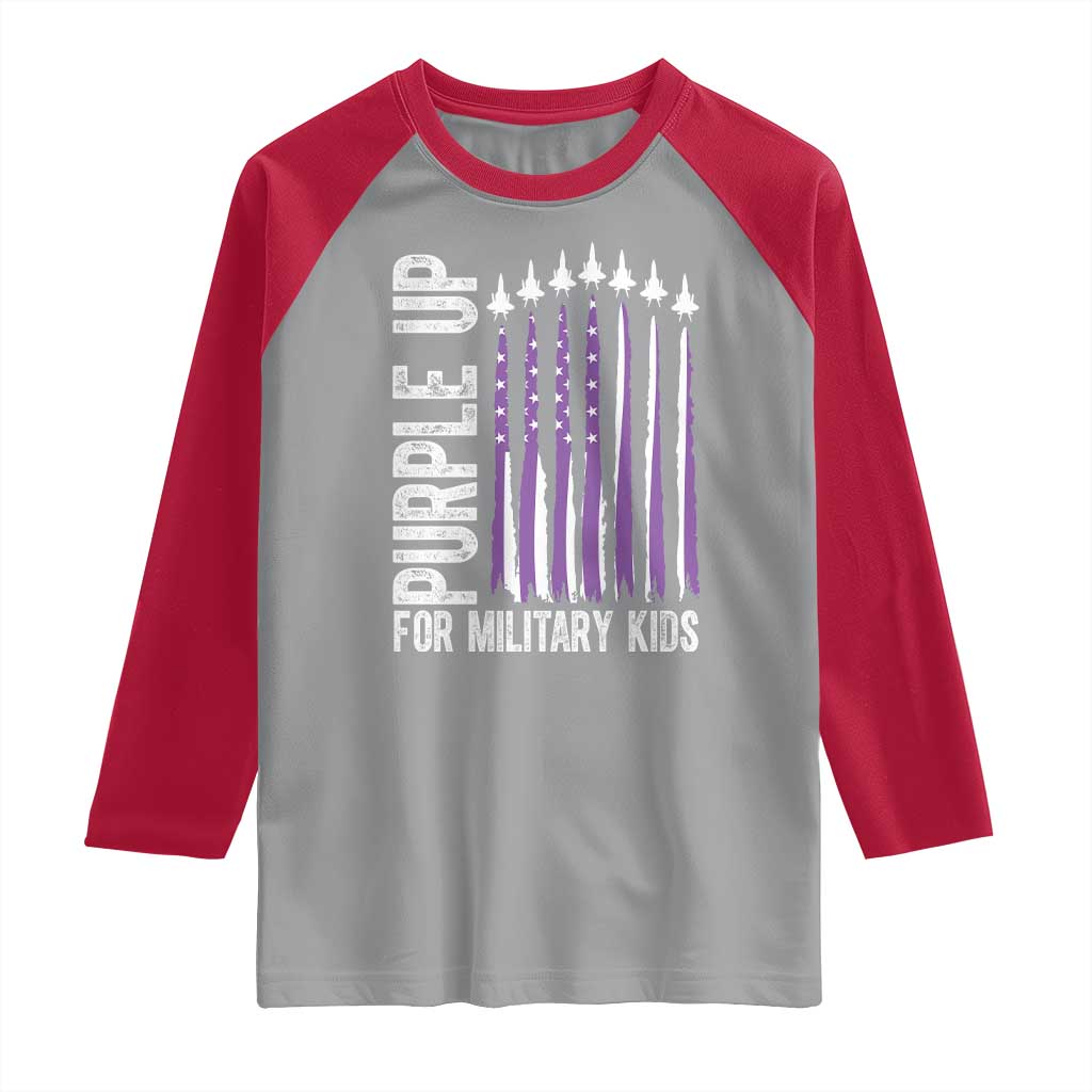 Purple Up For Military Kids Raglan Shirt US Flag Military Child Support TS10 Sport Gray Red Print Your Wear