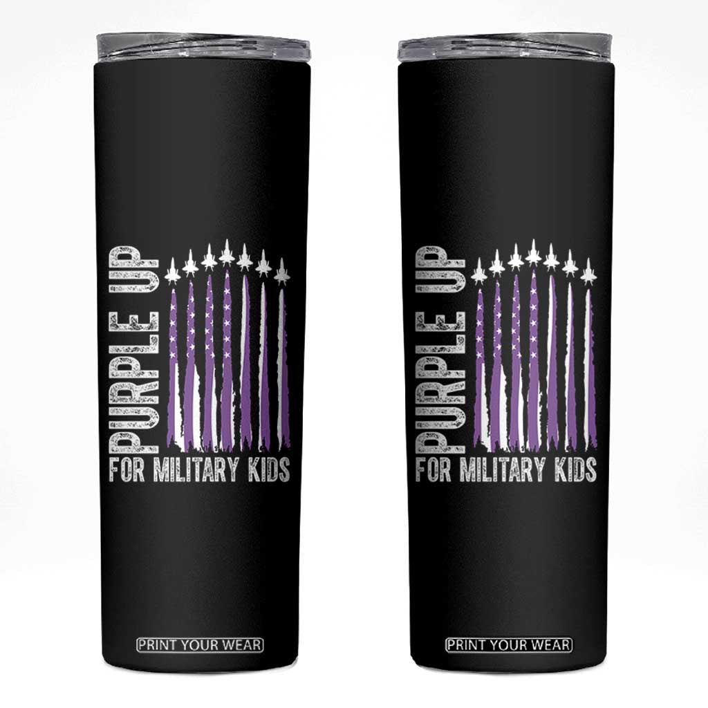Purple Up For Military Kids Skinny Tumbler US Flag Military Child Support TS10 Black Print Your Wear