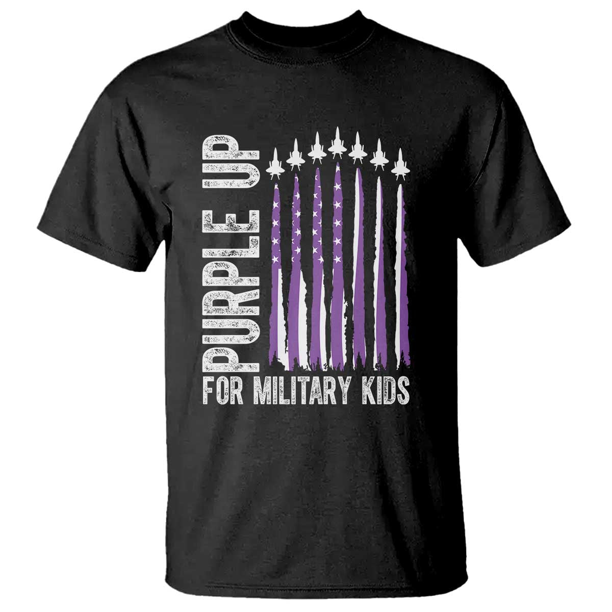 Purple Up For Military Kids T Shirt US Flag Military Child Support TS10 Black Print Your Wear