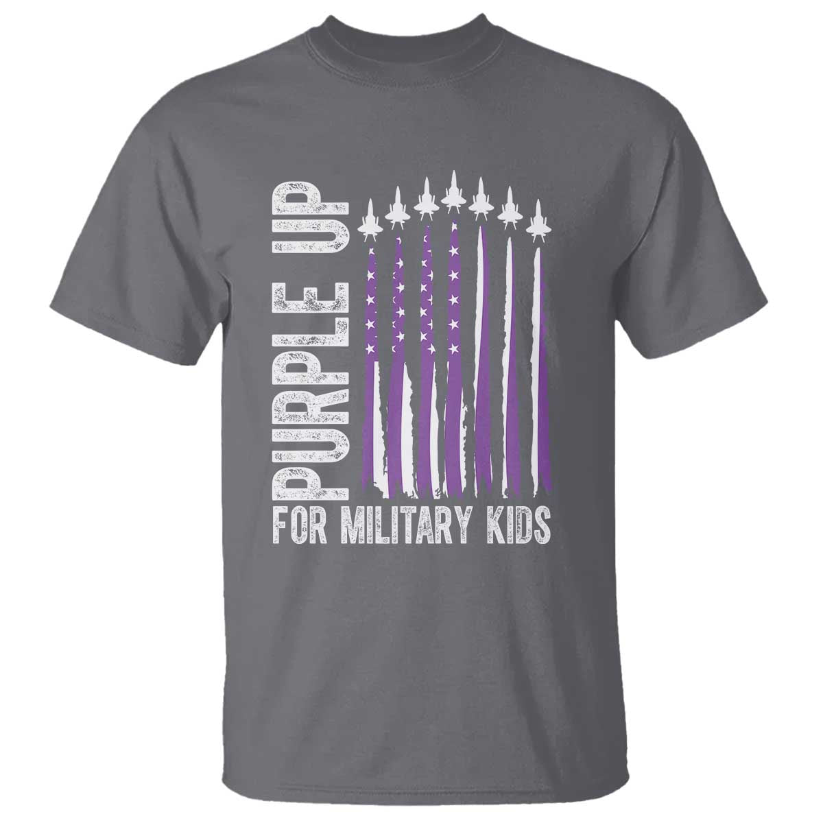 Purple Up For Military Kids T Shirt US Flag Military Child Support TS10 Charcoal Print Your Wear