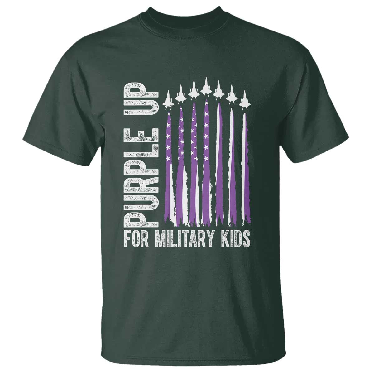 Purple Up For Military Kids T Shirt US Flag Military Child Support TS10 Dark Forest Green Print Your Wear