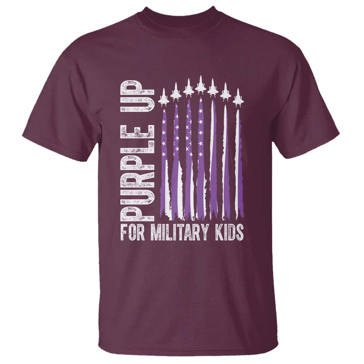 Purple Up For Military Kids T Shirt US Flag Military Child Support TS10 Maroon Print Your Wear